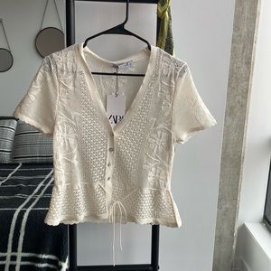 Zara Crochet Knit Crop Shirt